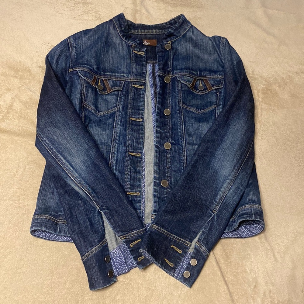 Paige Fairfax leather trimmed Jean Jacket, Size L